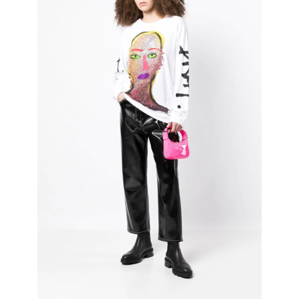 Christopher Kane Bratface Glitter Lips Long Sleeve T-Shirt Tee White Sz XS $345